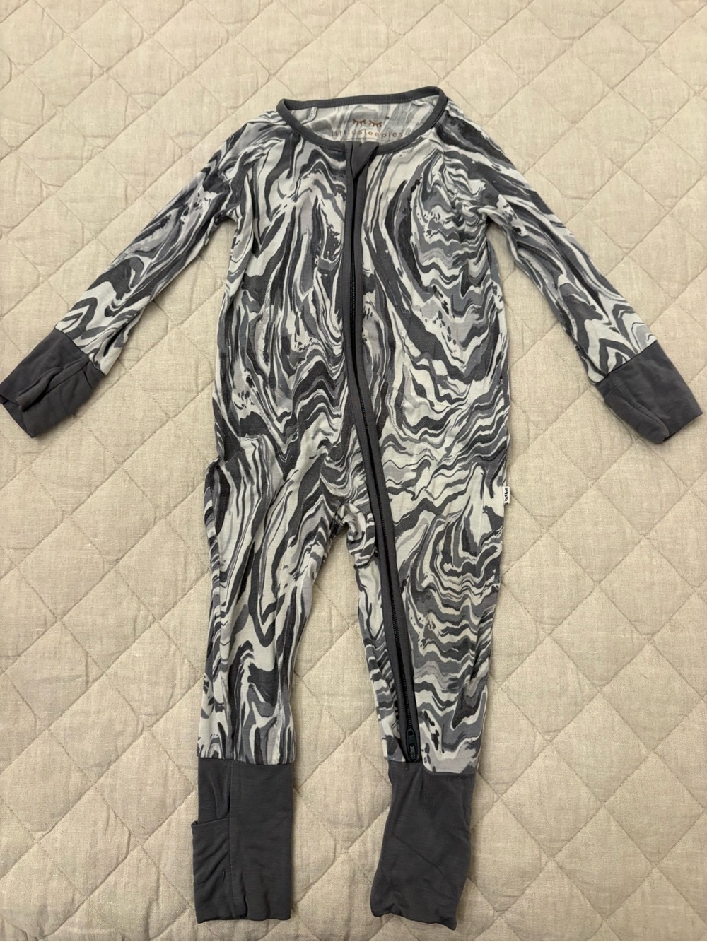 Little Sleepies Gray Marble-Print Footed One-Piece